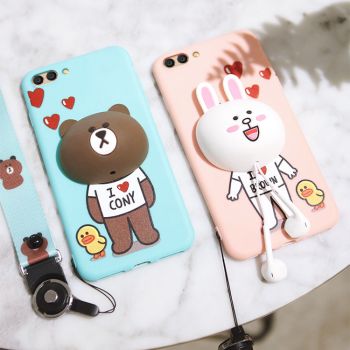 3D Cartoon Soft Silicone Multi-Function Protective Case With Lanyard  For Huawei Honor 10/V10