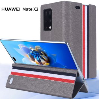 Classic Clamshell First Layer Cowhide Litchi Pattern Protective Case For HUAWEI Mate X2 