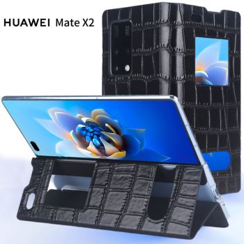 Dual Window Clamshell First Layer Cowhide Protective Case For HUAWEI Mate X2 