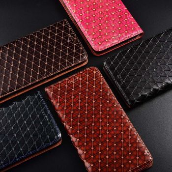 Stylish Plaid Texture Genuine Cowhide Leather Flip Protection Case Cover For HUAWEI Honor V30 Pro/V30